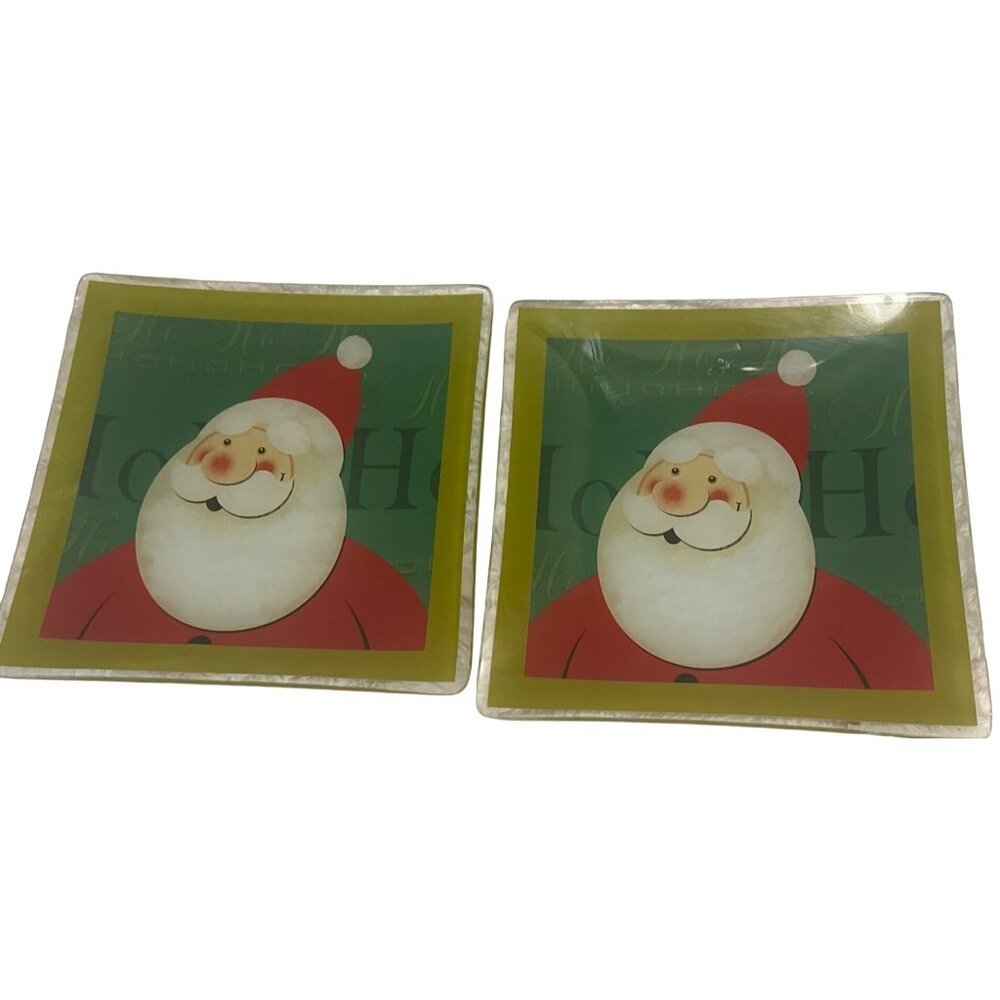 East West Distributing Co. Lot of 2 Cookies For Santa Square Glass Plates 8"